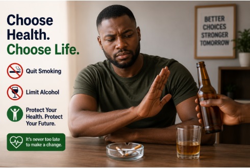 An African man saying no to alcohol use with a wave of hand